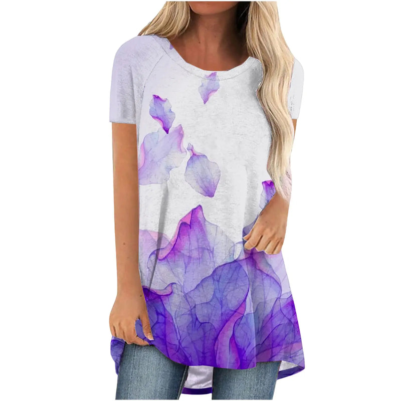 New Colourful Floral 3D Print T-Shirts Streetwear Women Casual Short Sleeve T Shirt Oversized Tunic Y2K Tops Tees Woman Clothing