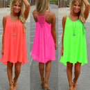 the NEON BOHO - Summer Beach Loose Casual Sleeveless Spaghetti Strap Hollow Out Mini Dress