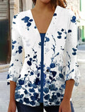 the VINTAGE BOHO - Women's Spring/Autumn Vintage Floral Print Knitted Cardigan Fashion Elegant V-Neck 3/4 Sleeve Tunic Sweater Coats
