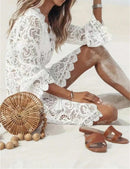the COVER UP - Summer Bohemian Style V-Neck Lace Flare Sleeve Cover Up Beach Wear Dress