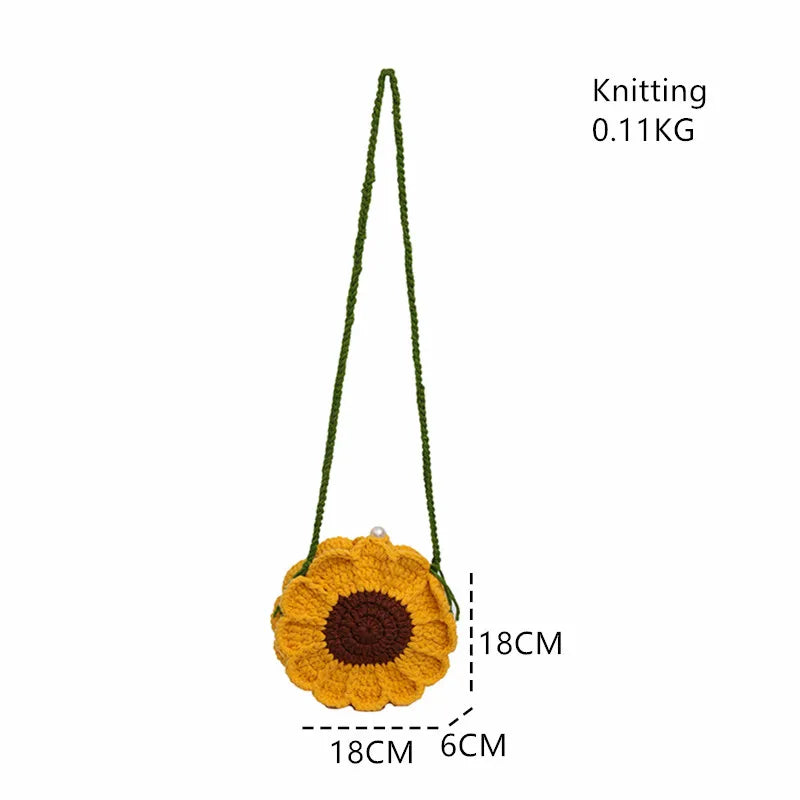 the KNITTED FLOWER - New Fashion Sunflower Pattern Women's Mini Knitted Handbag, Female Woven Shopper Purse, Lovely Design Chain Shoulder Crossbody Bag