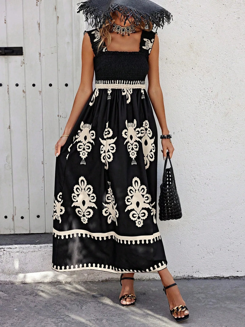 Bohemian Long Dress Summer Loose Holiday Dress Women Casual Sleeveless A-Line Party Long Dress Boho Casual Midi Dress Vestidos