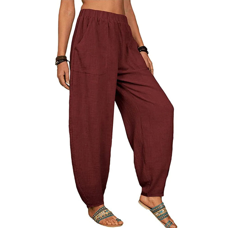 Casual Women Harem Pants Summer Female Cotton Linen Loose Wide Leg Long Pants Homewear LRFZ-922