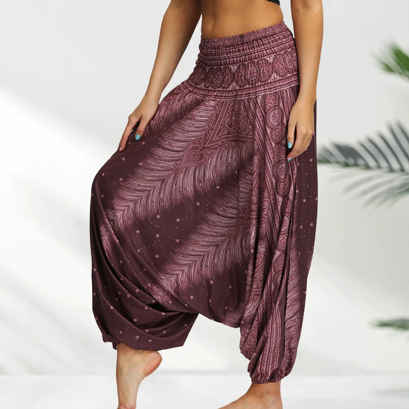 2024 Summer New Women'S Bohemian Yoga Pants Hippy Harem Smocked Waist Trousers Flowy Loose Beach Pants Women Rayon Pantalones