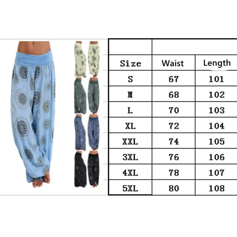 Summer Women's Fashion Printed Long Wide Leg Pants Loose Bohemian Casual Vintage Harlan Casual Pants