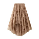 the BOHO TUTU - Women's Tulle Skirt Ruffle Multilayer Mesh A-Line Tier Tutu High Waisted Gradient Rainbow Tulle Long Skirt