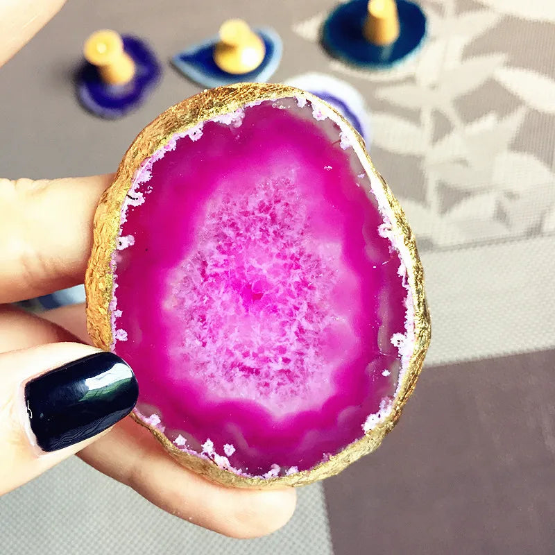 the AGATE SLICE - Natural Agate Geode Polished Irregular Crystal Slice Stone DIY Pendant Mineral Home Decoration Healing Crystal Stone Slice Gifts