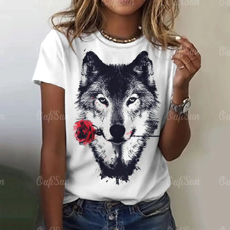 3d Wolf Print Women T-Shirts Summer Fashion Animal Gothic T-Shirt Short Sleeve O-Neck Hip Hop Tee Oversized Woman Clothing