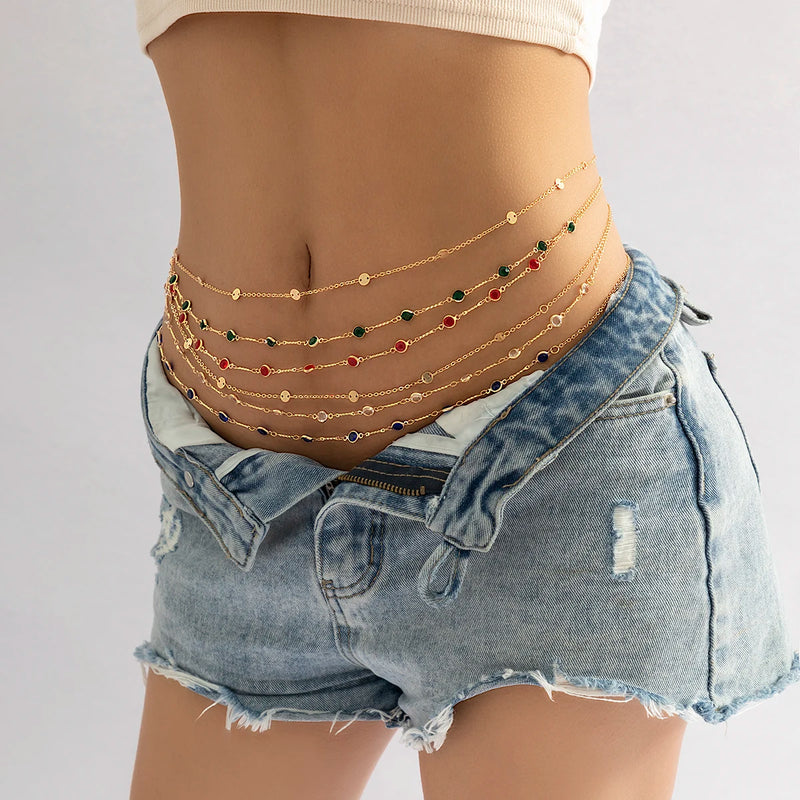 the LUCKY CHARMS - Boho Crystal Zircon Waist Beads Belly Belt Chain Summer Beach Bikini Rave Festival Sexy Accessories for Women