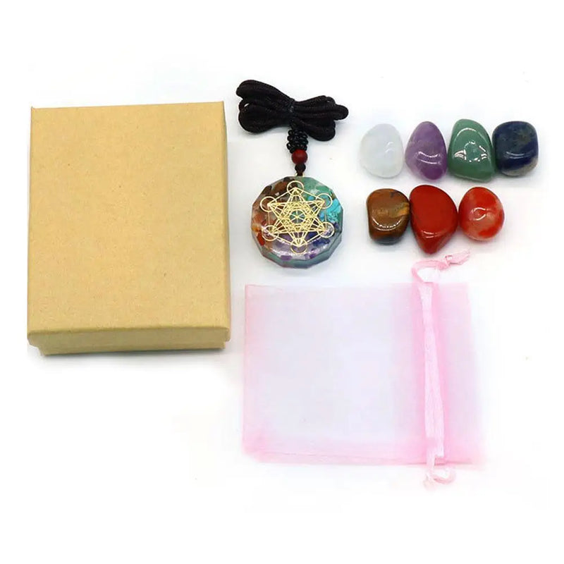 the CRYSTAL CHAKRAS - Natural Crystal Chakras Kit, Amethyst Stone Healing Meditation Reiki 7 Chakra Yoga Stone Set, Collection Gifts Spiritual Necklace