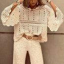 the CROCHET BOHO - Spring/Summer Lace Crochet Hollow Out Beach Bohemian Cover Up Long Sleeve Knitted Tops
