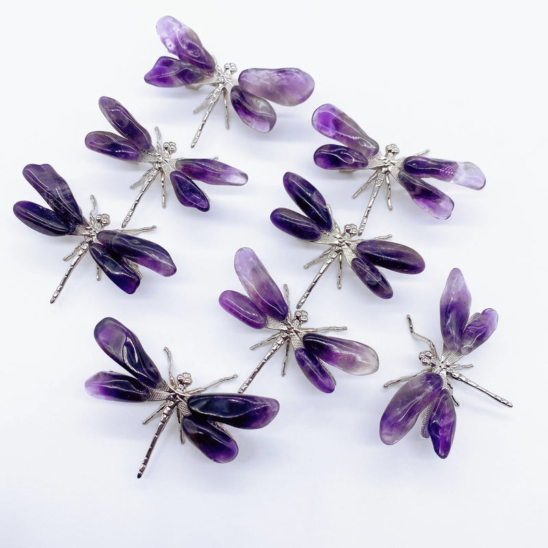 1PC Natural Amethyst Dragonfly Crystal Purple Quartz Stone spar crafts Butterfly Statue Reiki Healing Home Decor Children Gift