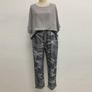 the CAMO SET - Tops/Pants Set Comfy Cotton Blend Quarters-Sleeve Breathable Elastic Waist Outfit Suit Shirt/Pants Set