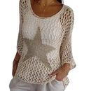 the STAR NET - Fashionable Fishnet Pullover Crochet Stylish O-Neck Knit Blouse