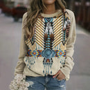 the NATIVE - Long Sleeve Tops Fashionable 3D Horse Pattern Printed Pullover Loose Tops for Women
