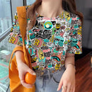 the SPLATTER - Colorful Abstract Print O-Neck Casual Short Sleeve Oversized T-Shirts for Women