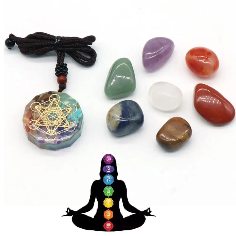 the CRYSTAL CHAKRAS - Natural Crystal Chakras Kit, Amethyst Stone Healing Meditation Reiki 7 Chakra Yoga Stone Set, Collection Gifts Spiritual Necklace