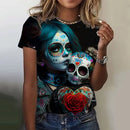 the SUGAR SKULL SENORITA - Women's Fashion Casual Sexy Short Sleeve Horror Undead Skull Pattern Oversized T-Shirts