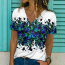 the GLITTER ABSTRACT - Women's Floral Sequins 3D Print V-Neck Short Sleeve Streetwear Oversized T-Shirts