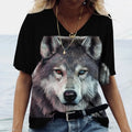 Women's T-shirts Animal Wolf 3d Print Tshirt Women Fashion T-shirt V-Neck Graphic T Shirts Women's Clothing Female Tops Summer