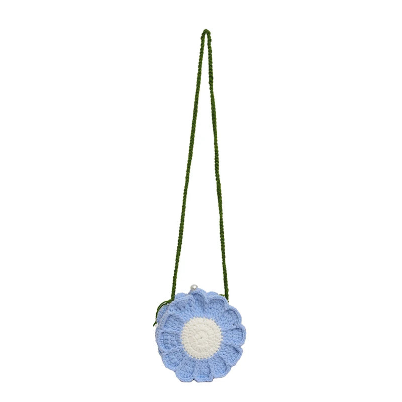 the KNITTED FLOWER - New Fashion Sunflower Pattern Women's Mini Knitted Handbag, Female Woven Shopper Purse, Lovely Design Chain Shoulder Crossbody Bag