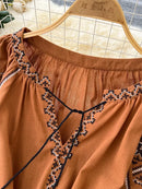 the INDIE BOHO - Bohemian Retro Ethnic Style Spring Autumn Embroidered Lace Up Lantern Sleeves Waist Cinching Long Dress