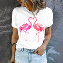 the FLAMINGO - Fashion Casual Flamingo Printed Trend High Quality Loose Short Sleeve Round Neck T-Shirts for Women