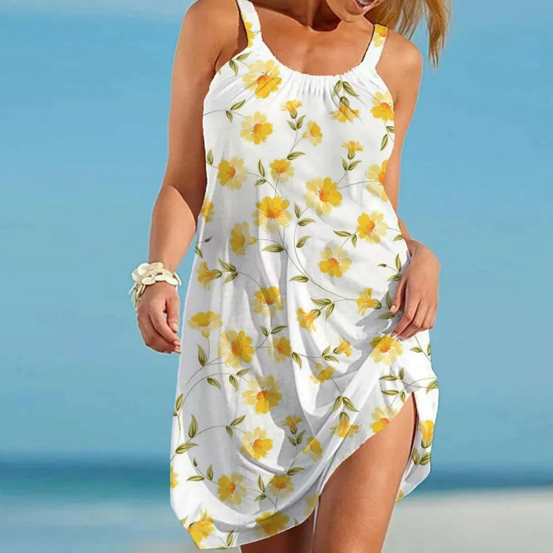 Summer Sunflower Beach Dress for Women 3D Print Vacation Party Sundress Ladies Casual Sleeveless Beachwear Female Traf Clothing