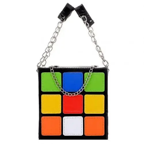 the RUBIX CUBE - Chic Cubic Shape Box Women Handbags, Designer Chains Totes, Luxury Pu Leather Messenger Bag, Ladies Personality Small Purses