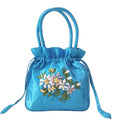 the SATCHEL - Retro Elegant Satin Silk Embroidery Totes for Women, Floral Drawstring Handbag, Woman Purse/Wallet Small Tote Bags