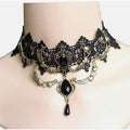 the GOTHIC VICTORIAN - Gothic Victorian Black Lace Necklace Women/Girl Boho Crystal Tassel Sexy Lace Choker Dark Style Jewelry