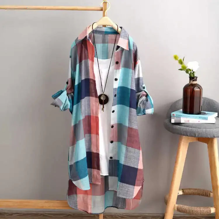 Women's Plaid Cotton Shirt Chic Women Blouse Elegant and Youth Women's Blouses New In External Clothes Korean Style