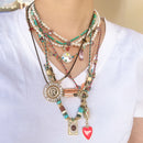 the AMULET - Star Celestial Blue Green Evil Eye Long Knot Beaded Necklace, Boho Nature Cotton Cord Amulet Jewelry