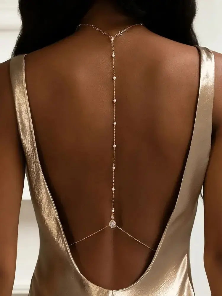 the BRINGING SEXY BACK - Fashion Bridal Back Chain Jewelry for Wedding, Women Charm Water Drop Crystal Body Jewelry Dress Accessories