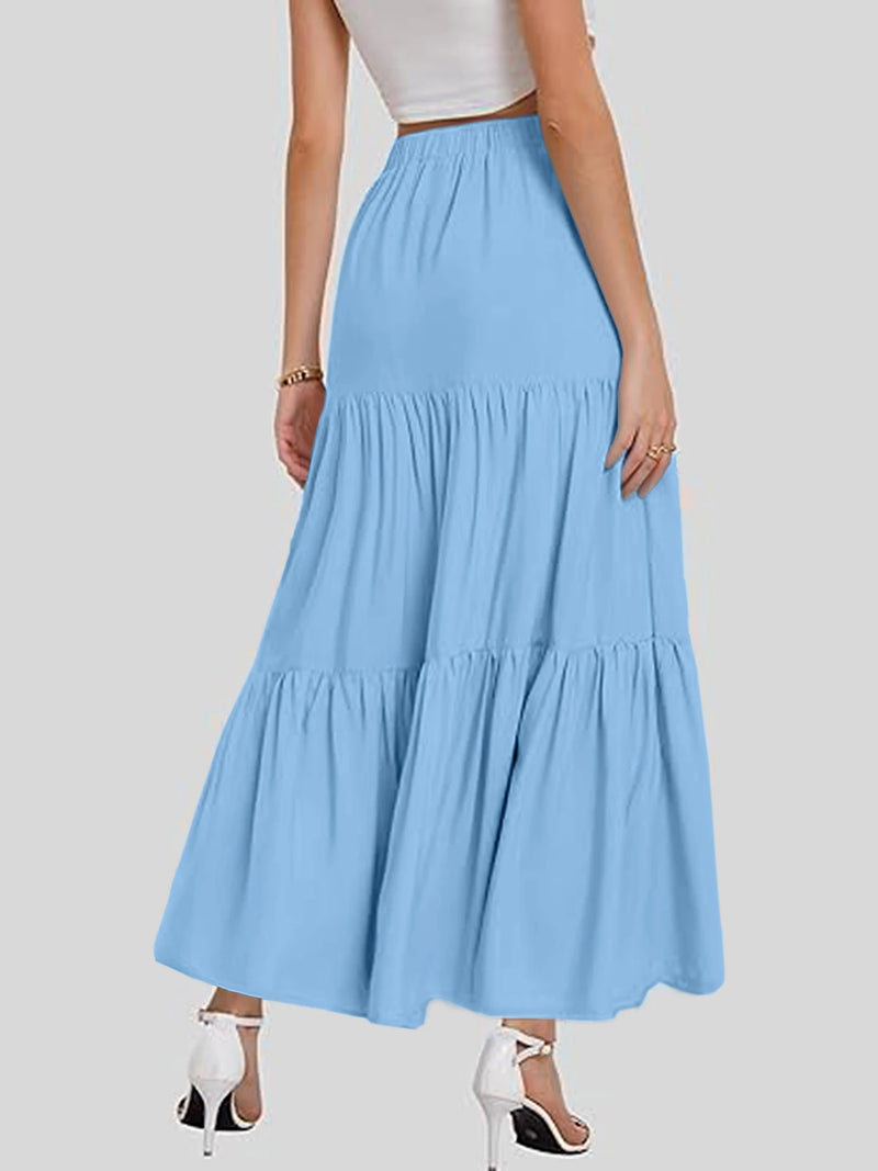 2024 Women's cross-border European and American summer Bohemian pleated A-line flowing swaying layered long skirt for wome