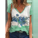 the VAN GOGH - Summer Van Gogh Oil Painting 3D Print V-Neck Tees Oversized T-Shirts for Women