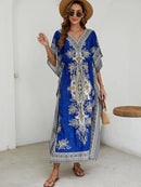 the BOHO SMOCK - Bohemian V-Neck Short Sleeve Beach Smock Summer Loose Casual Sunscreen Print Boho Long Dresses For Women