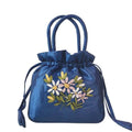 the SATCHEL - Retro Elegant Satin Silk Embroidery Totes for Women, Floral Drawstring Handbag, Woman Purse/Wallet Small Tote Bags