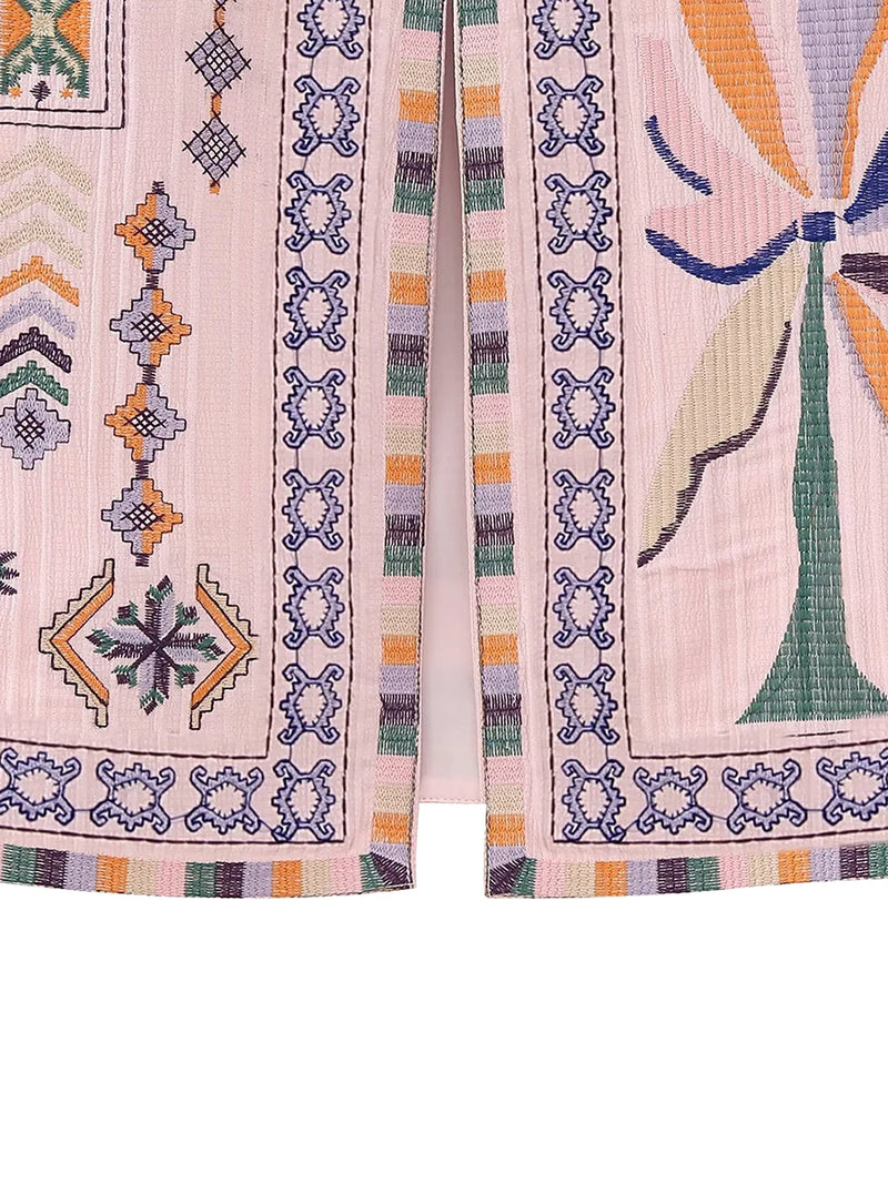 the STITCH BOHO - Women's Vintage Floral Pattern Embroidered Vest Sleeveless Open Front Versatile Short Outerwear Boho Cardigan Crop Vests