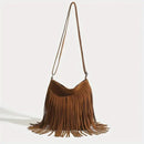 the TASSEL BOHO - Boho Style Fringe Crossbody Bag, Vintage Suede Shoulder Bag, Women's Large Capacity Casual Fringe Postman Shoulder Bag