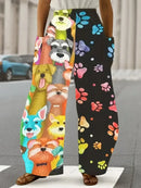 the CAT BOHOS - Urban Street Fashion Casual Loose Long Style Cartoon Cat Color 3D Printed Double Side Pocket Pants