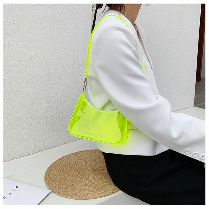 the NEON BAG - Clear Jelly Shoulder Bag for Women, Small Zipper Underarm Purses & Fashion Handbag