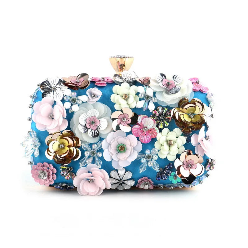 the FLOWER SHOP - Fashion Women Bags, Flower Diamonds Embroidery Small Clutch, Luxury Lady Handbags, Evening Bags, New Arrival Chain Shoulder Purse