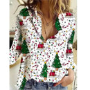 the CHRISTMAS CHEER - Christmas Clothing Casual Long Sleeve Button Cute Christmas Tree Santa Claus Print Blouses