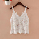 the DAINTY DAMSEL - Women Vintage V-Neck Vest Tops Summer Sleeveless Crochet Tops Hollow Lace Knitted Sling Camisole Tops