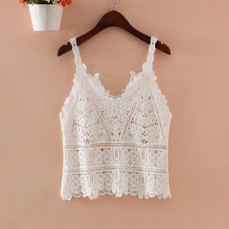 V-neck Vest Tops Women Summer Sleeveless Crochet Knitting Tops Hollow Lace Knitted Sling Tops Streetwear ropa de mujer