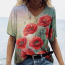 the POPPY - Women's Summer Poppy 3D Print Casual Fashion Short Sleeve V-Neck T-Shirts