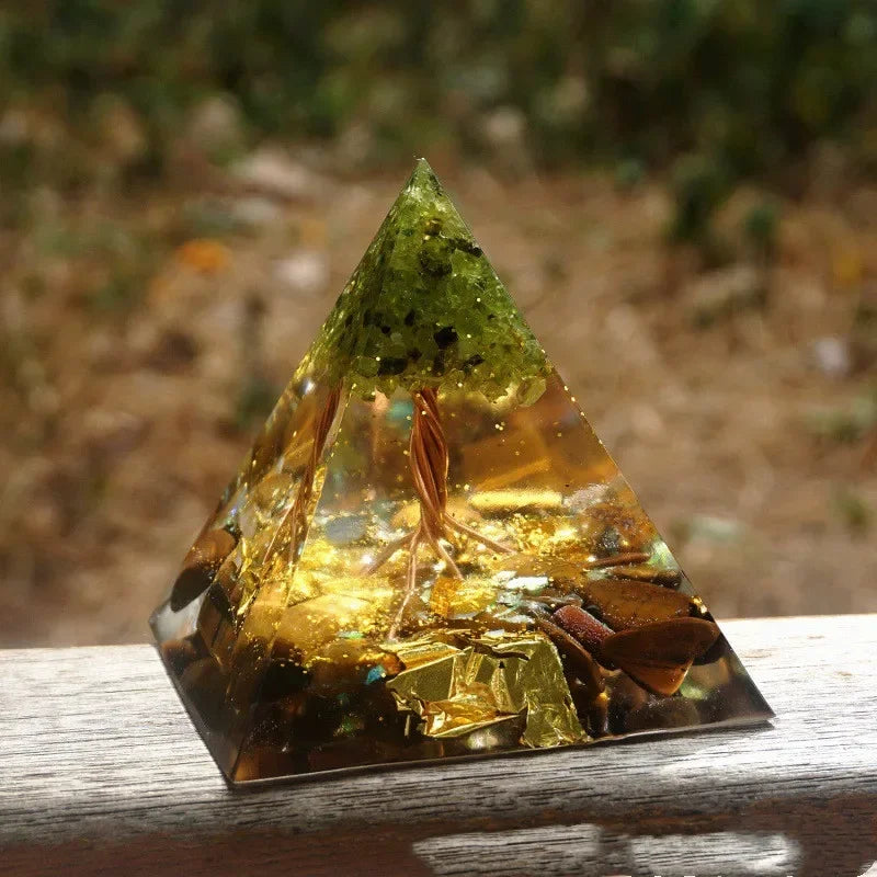 the GIVING TREE - Crystals Stone Orgone Pyramid Energy Generator Decoration, Natural Gravel Energy Tower, Crystal Epoxy Geometry Shape Ornaments