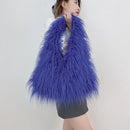 the SHAGGY - Women's Wool Plush Shoulder Bags, Hot Girls Faux Fur Drawstring Bucket Bag, Fashion Female Furry Purse Tote Handbags