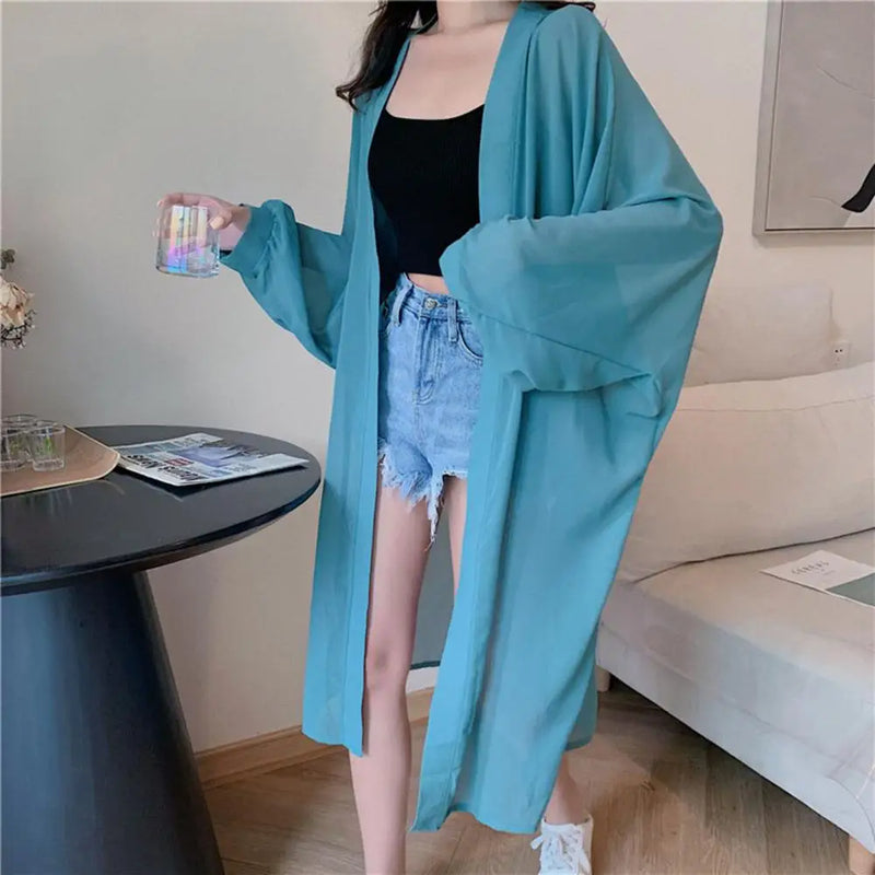 2020 Bohemian Summer Beach Wear Long Kimono Cardigan chiffon Tunic Women Tops Blouse Shirt Sarong plage